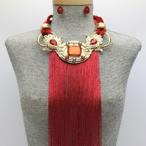 Panther Velvet Collar Fringe Necklace Set